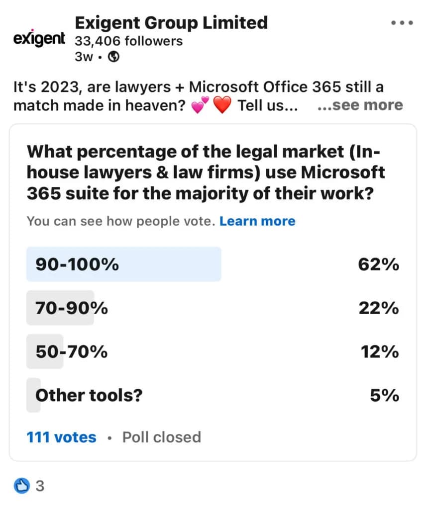 Morae Group - LinkedIn Poll - What is the primary tool lawyers and corporate legal use?