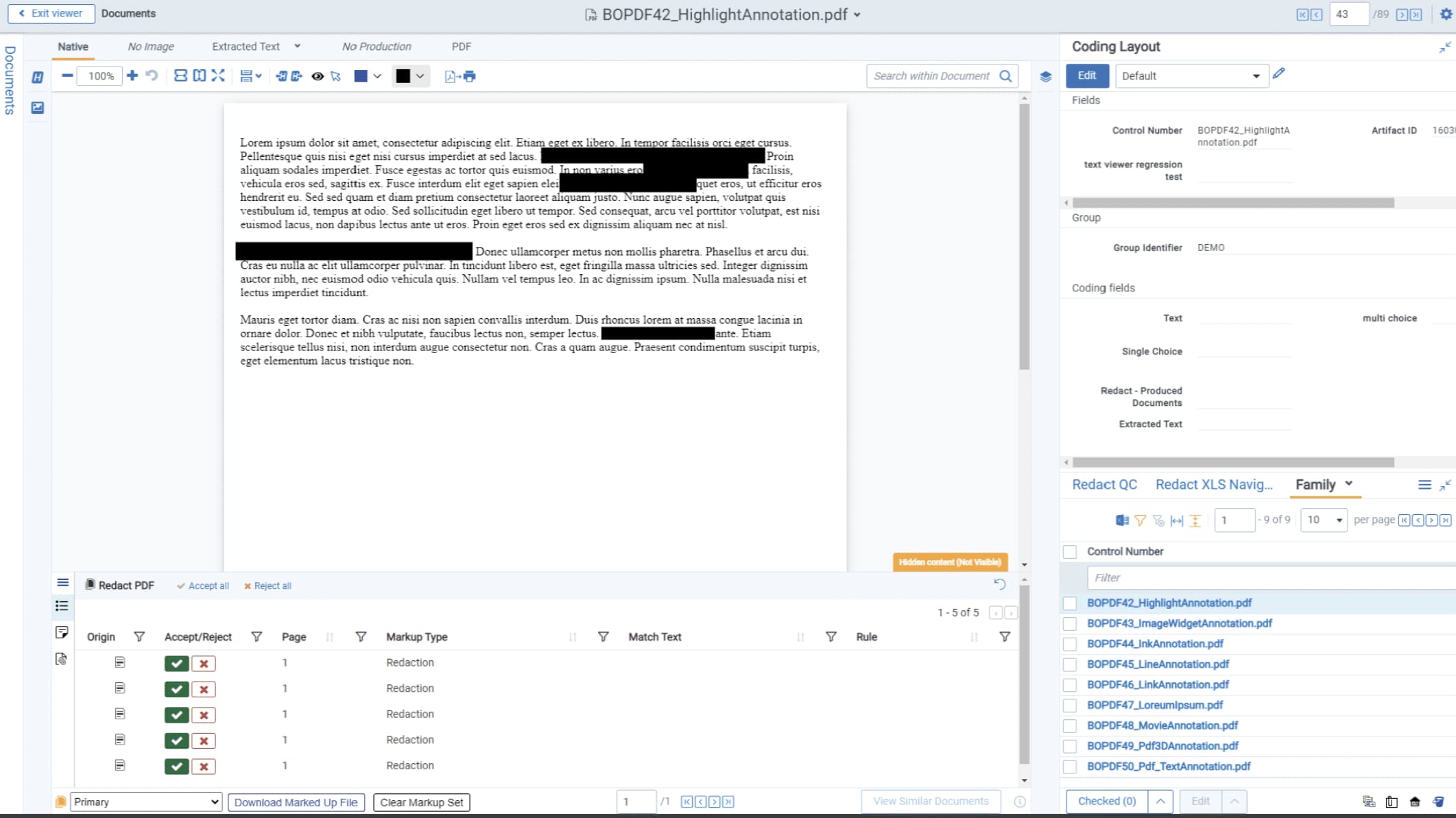 Example of redaction with eDiscovery software