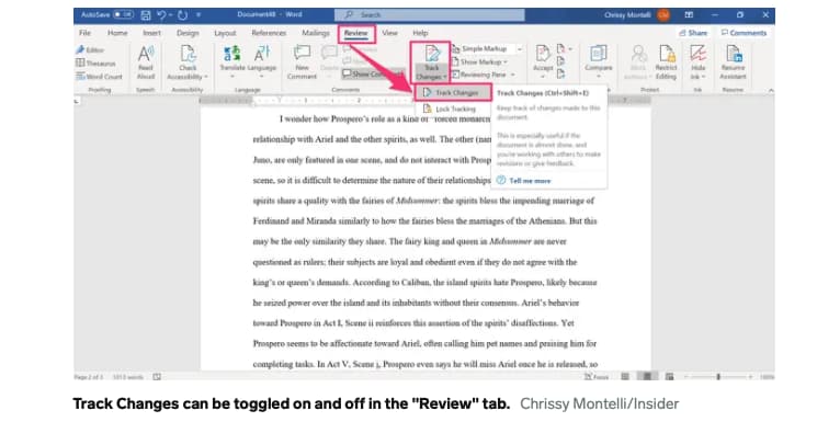 Track changes within the Review Tab of Microsoft Word are an efficient redline method.